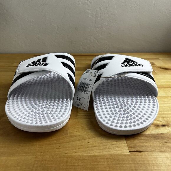 ADIDAS Adissage Slides Sandal White Whitre US Men Size‎ 18 F35573 NEW w/Box - Picture 3 of 11